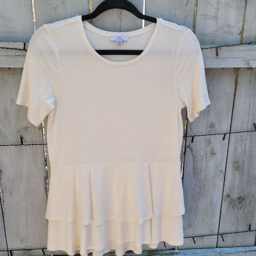H HALSTON XS Ruffled Short Sleeve Top
